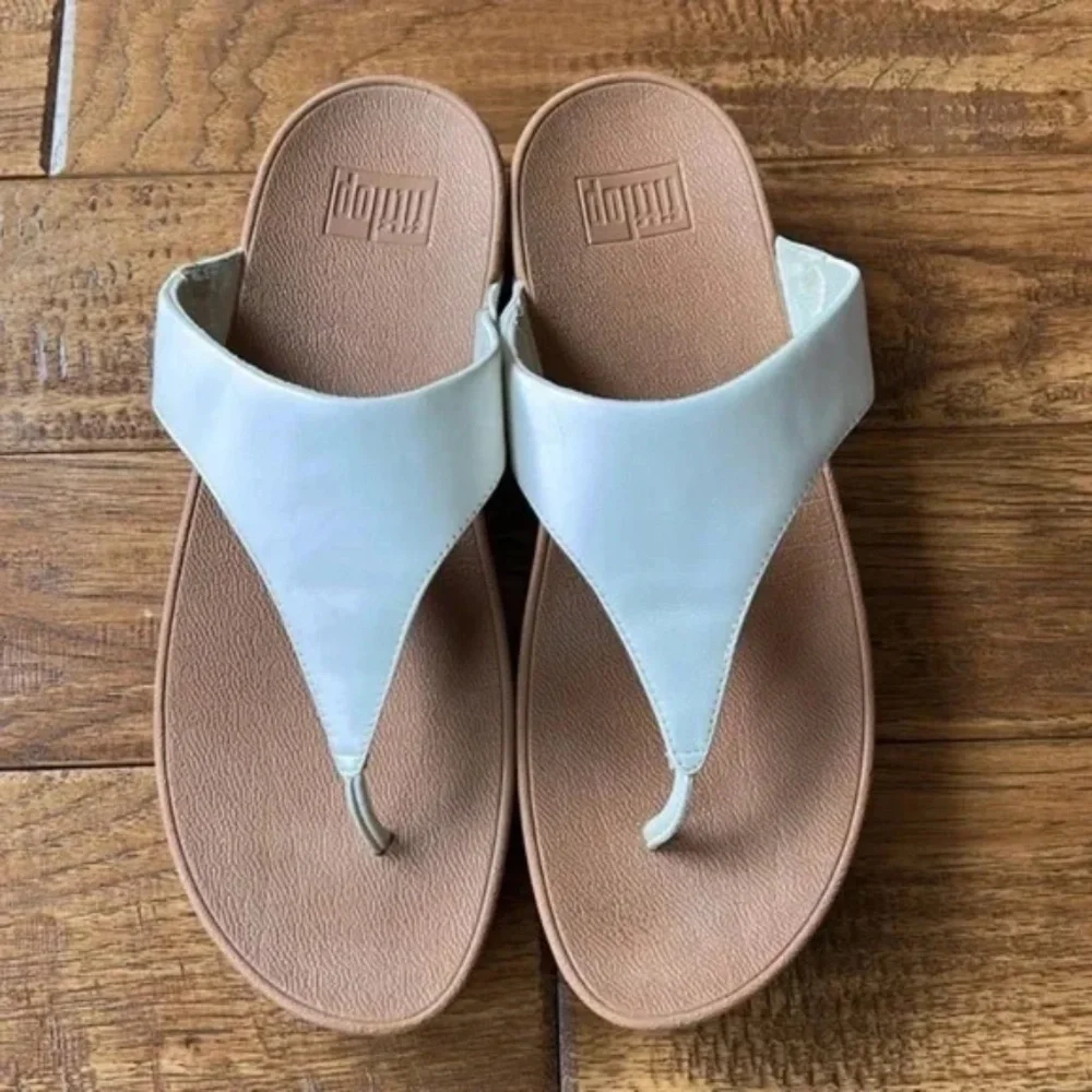 Fitflop Lulu Leather Toe Post Sandals Comfort Shoes White Size 11